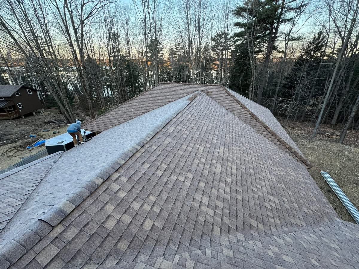 Finished architectural shingle roof overlooking the lake